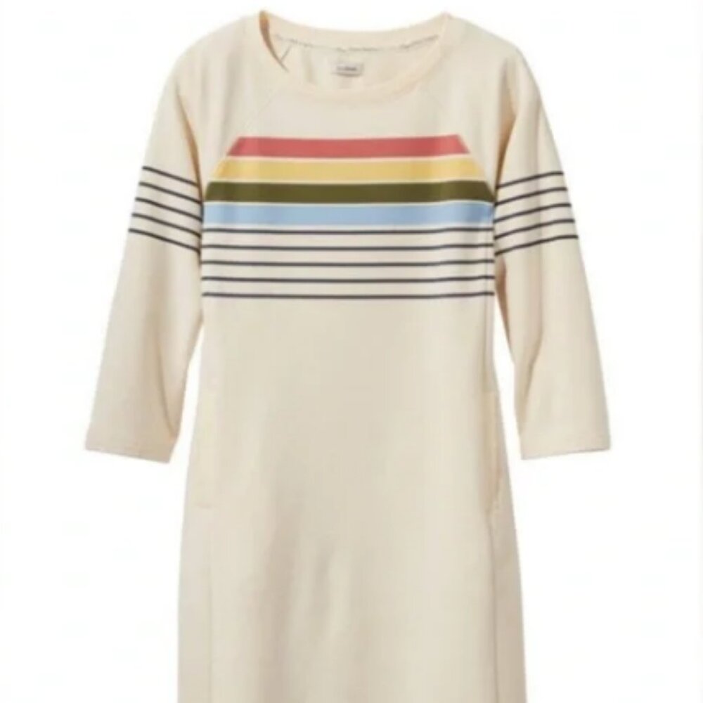 L.L. Bean 24/7 Sweats Cream Striped Dress; Size 1X; EUC